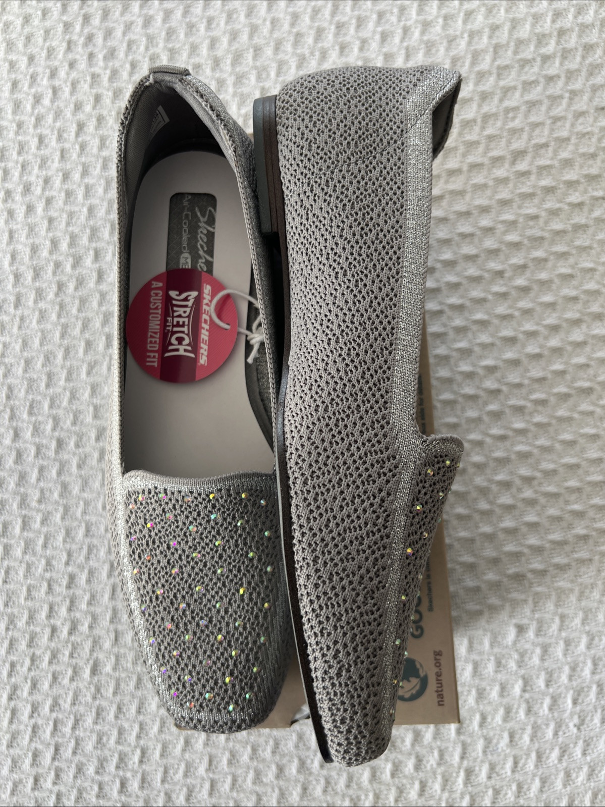 Skechers Cleo Square Toe Recycled Vegan Rhinestone Loafers Size 7 / 159002/Gray