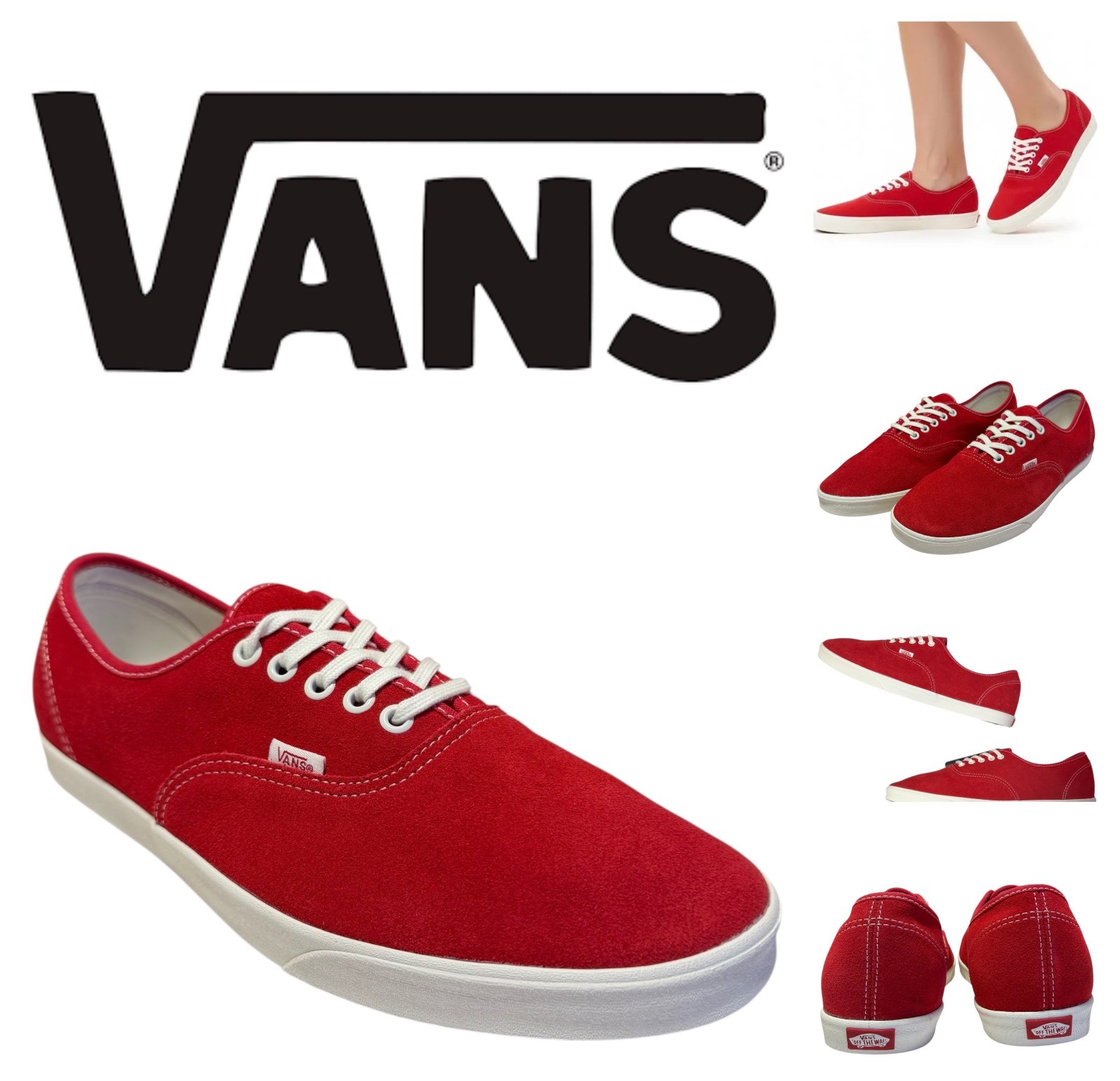 VANS Authentic Lowpro Suede Shoe Sneaker Mens 11.5 Womens 13 Red & White NEW $75