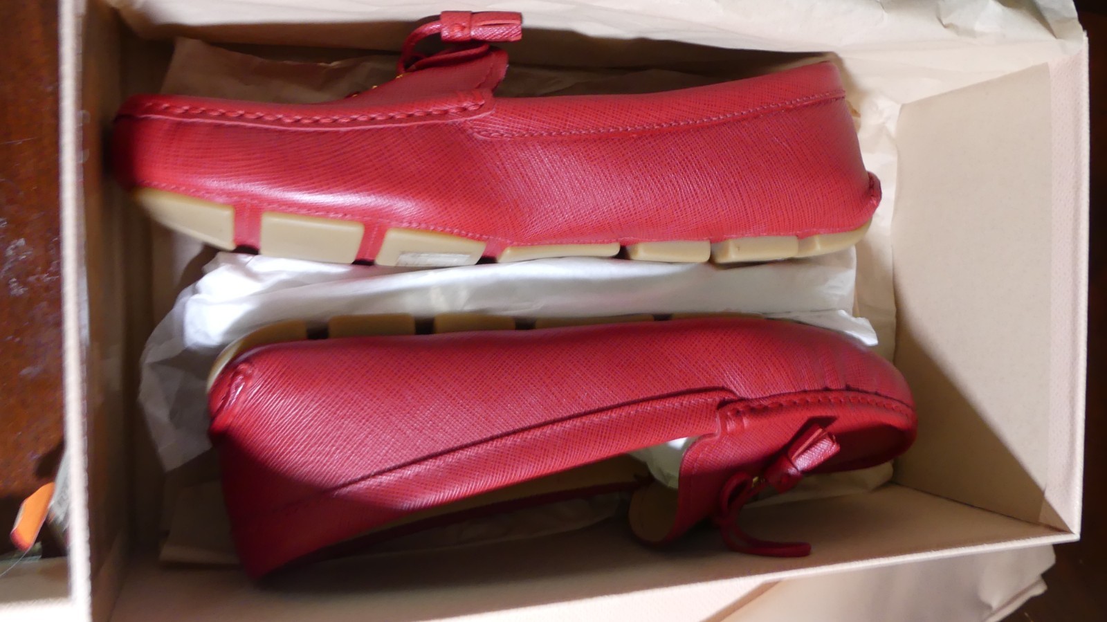 AUTHENTIC PRADA Saffiano Calzatura Donna Fuoco Women’s Loafers / Moccasins 37.5