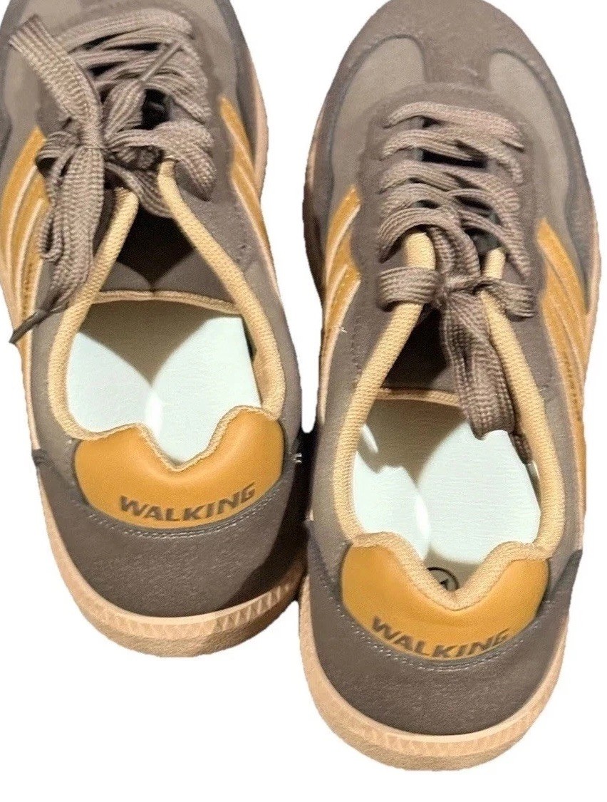 Women’s “Tik Tok” Brown Tan Striped Walking Tennis Shoes Sneakers Size 9.5 New