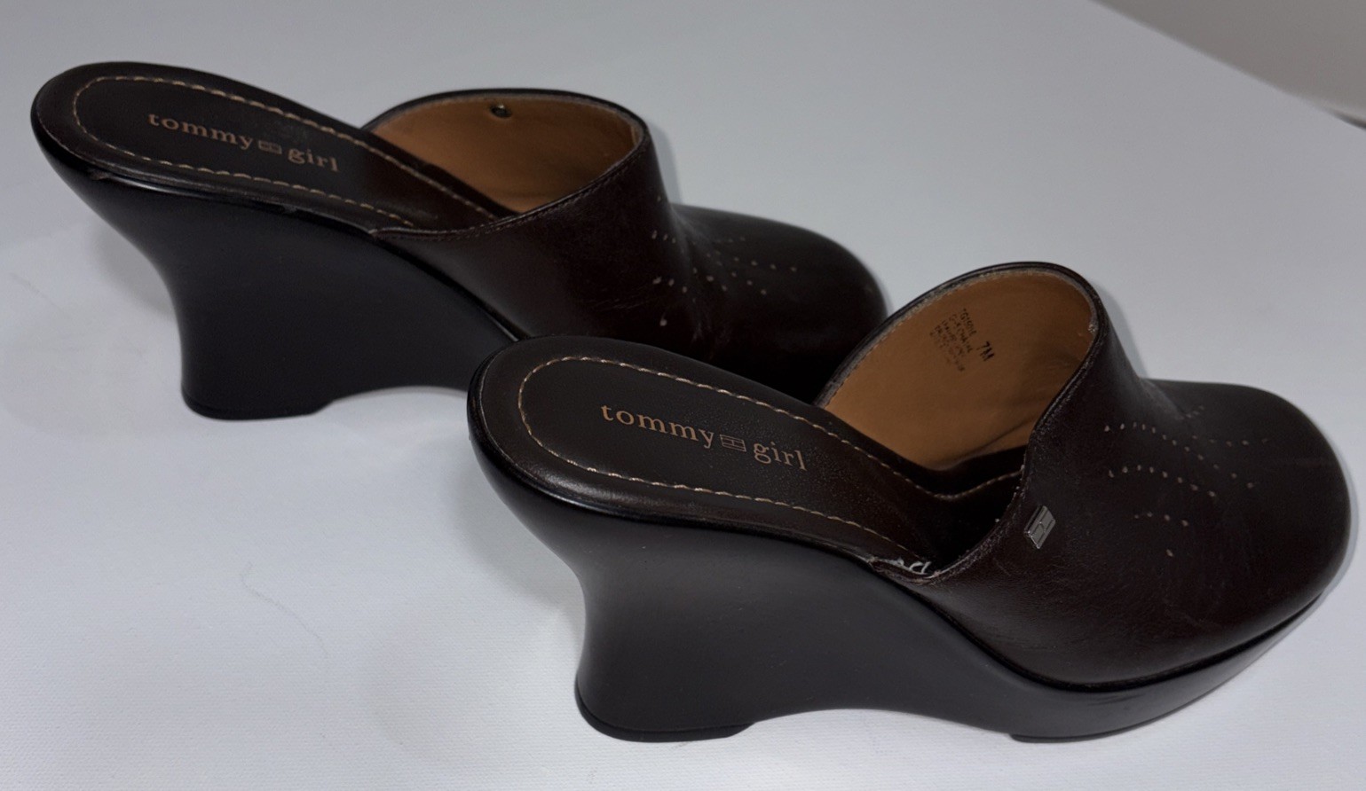 Tommy Girl, Tommy Hilfiger, Leather Clogs, Leather Mule Shoes Y2K Brown Size 7