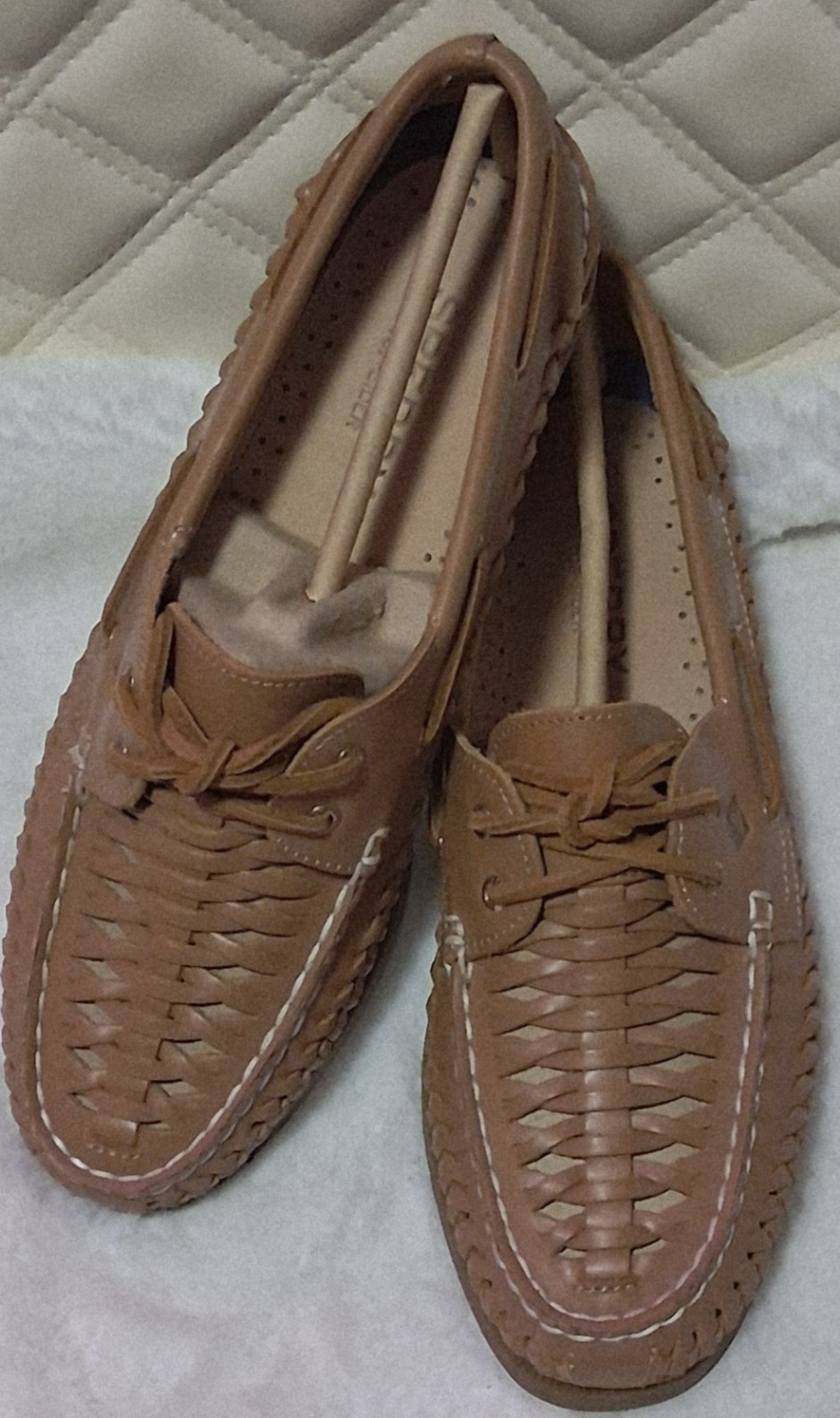 Sperry Authentic Original 2 Eye Woven Boat Shoes Womens Sz 9.5 Tan Leather NEW