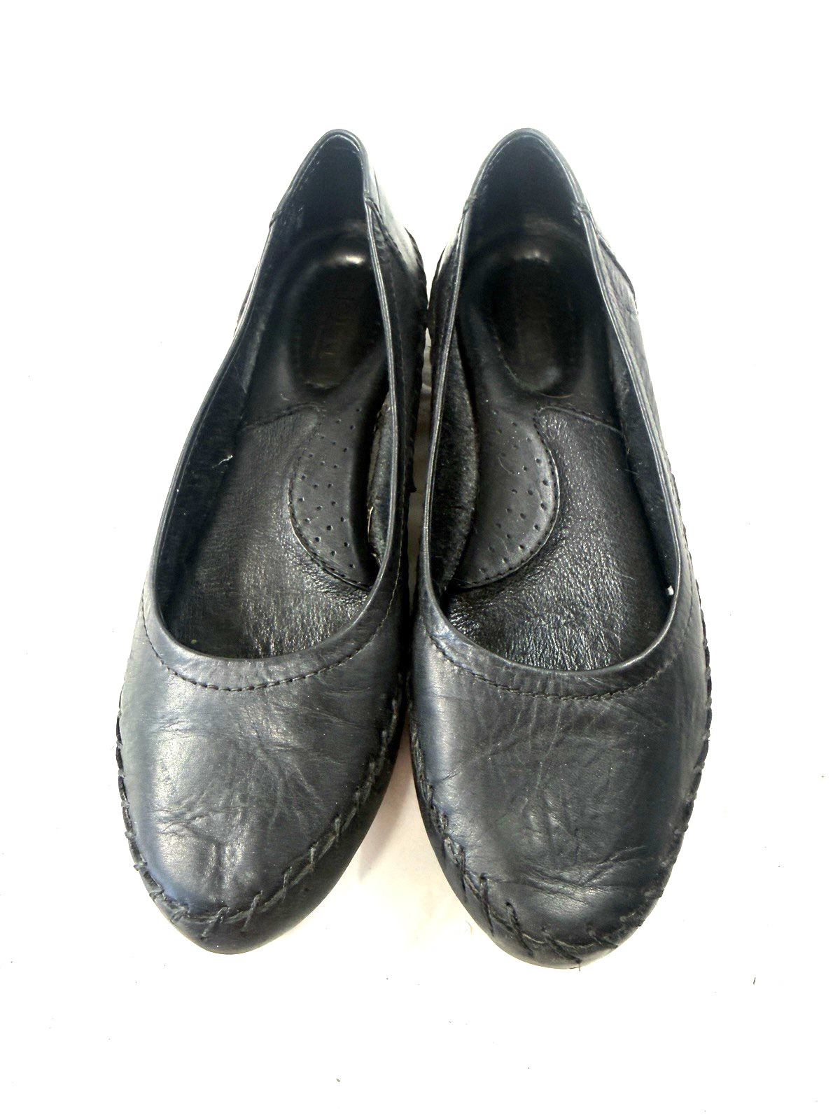 Born size 7.5 Black Leather ballet flats made in Mexico Artesian