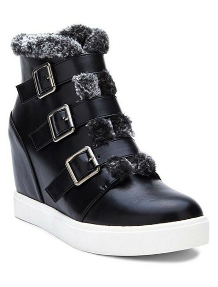 Brand New No Box Coconuts by Matisse Black Buckle Sneaker -Fuzzy Women Size 8