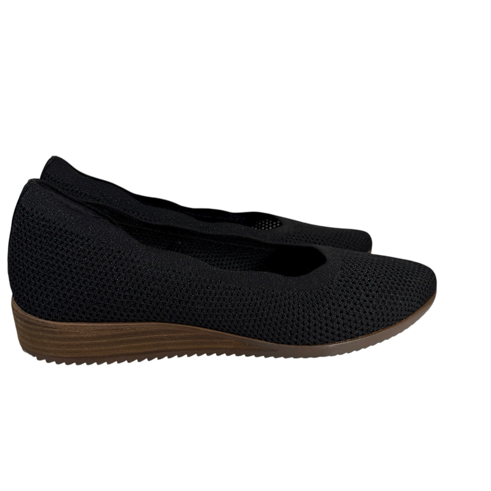Skechers Air Cooled Black Mesh Flat Shoes 158802 Small Wedge Heel Pointed Toe