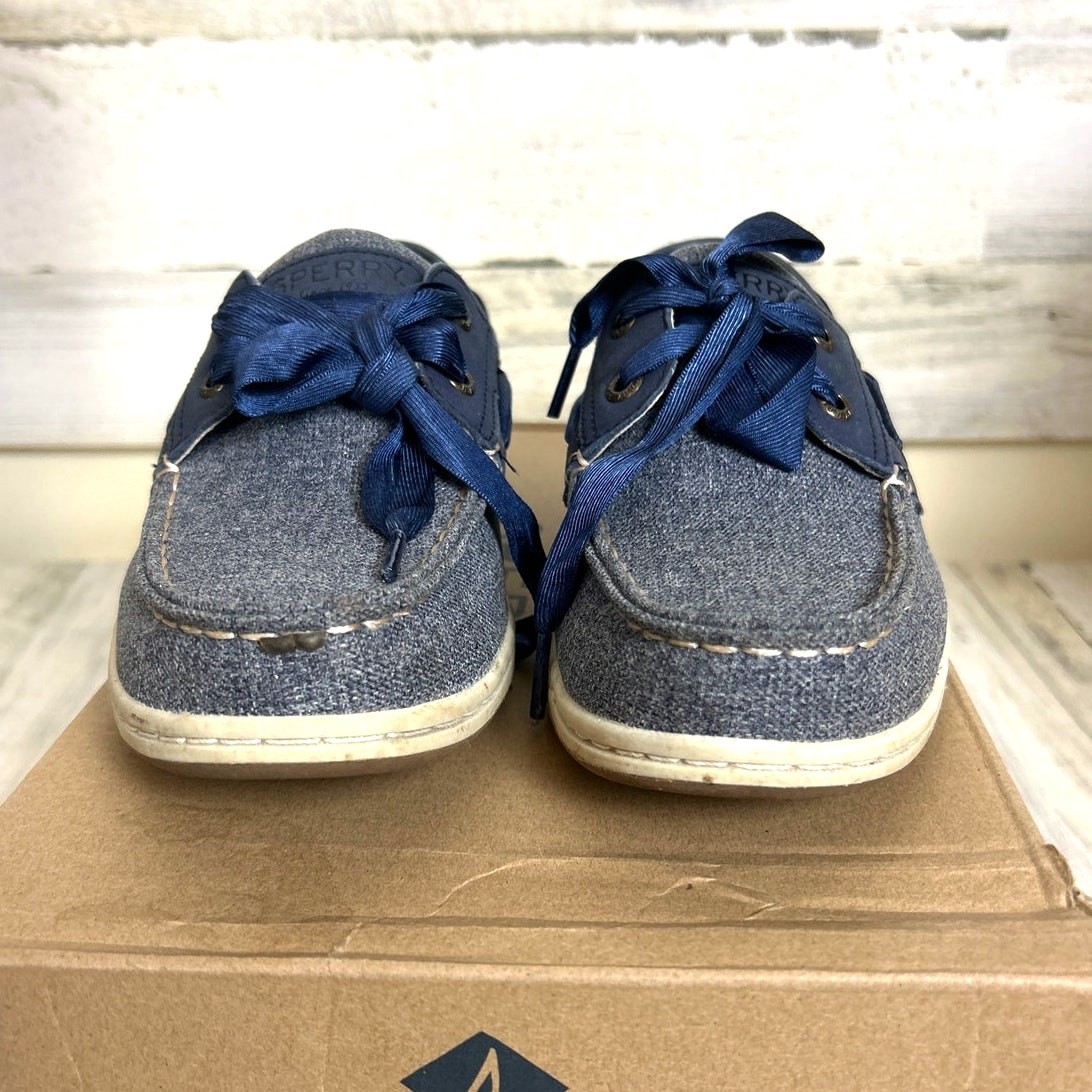 Sperry Womens 7.5 Koifish Sparkle Canvas Boat Shoe Loafer Ribbon Lace-Up Leather
