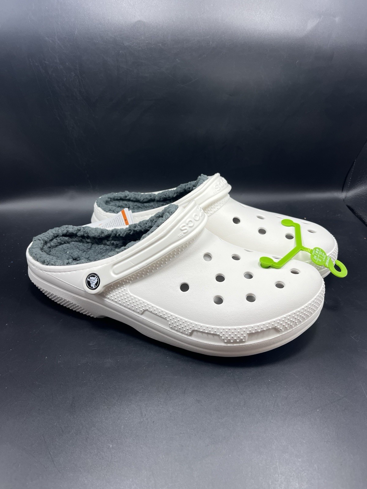Crocs Classic Lined Men’s Size 13/Womens 15 White /Grey Fur Clogs NEW 203591-10M