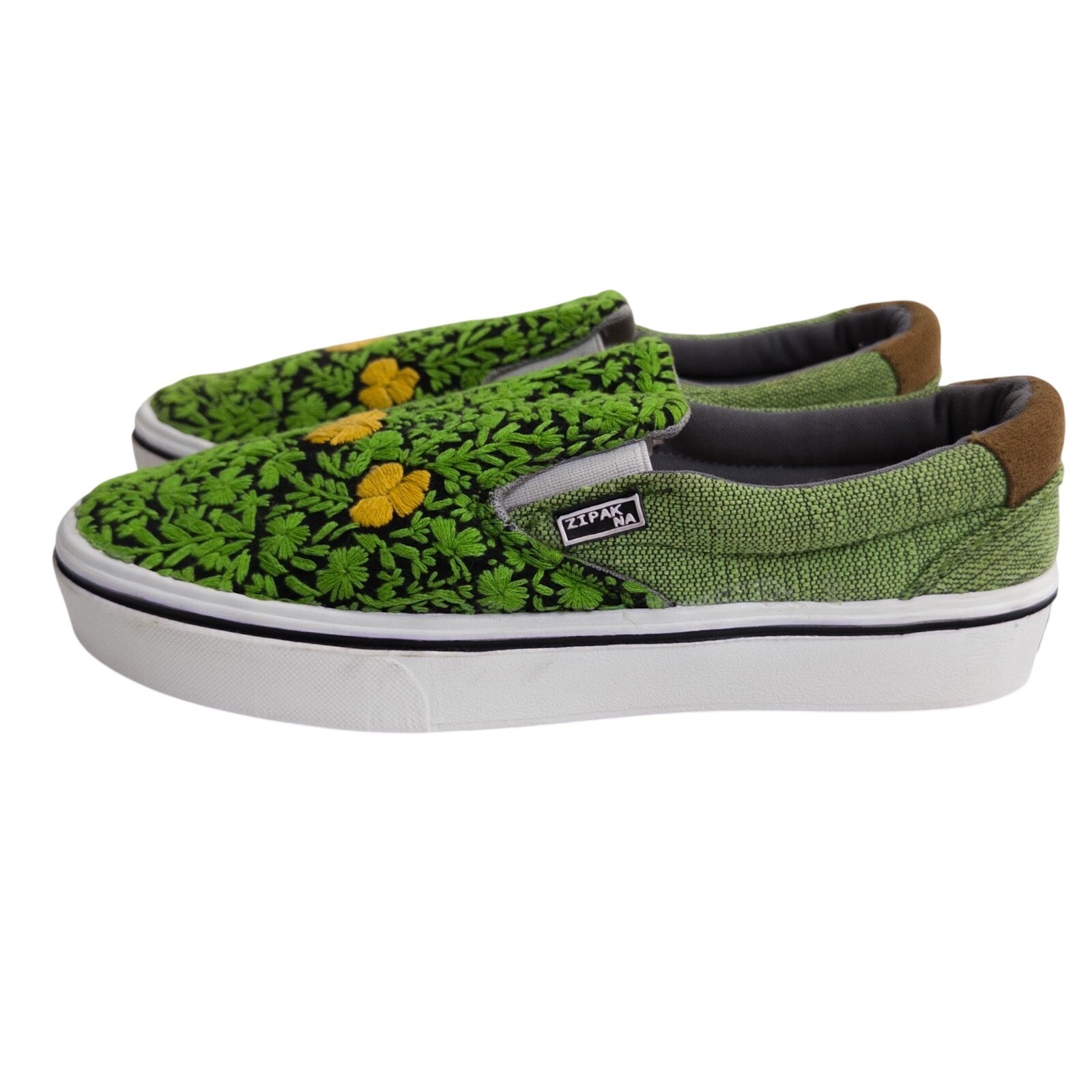 Zipak-Na Mexico Handmade Embroidered Women’s Slip On Shoes Green Floral Size 7