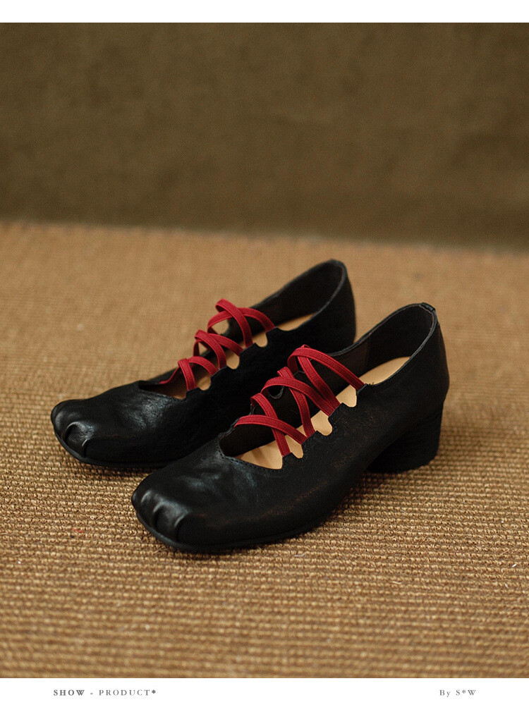 Women’s Faux Leather Pumps Shoes Retro Square Toe Casual Ballet Block Heel Retro