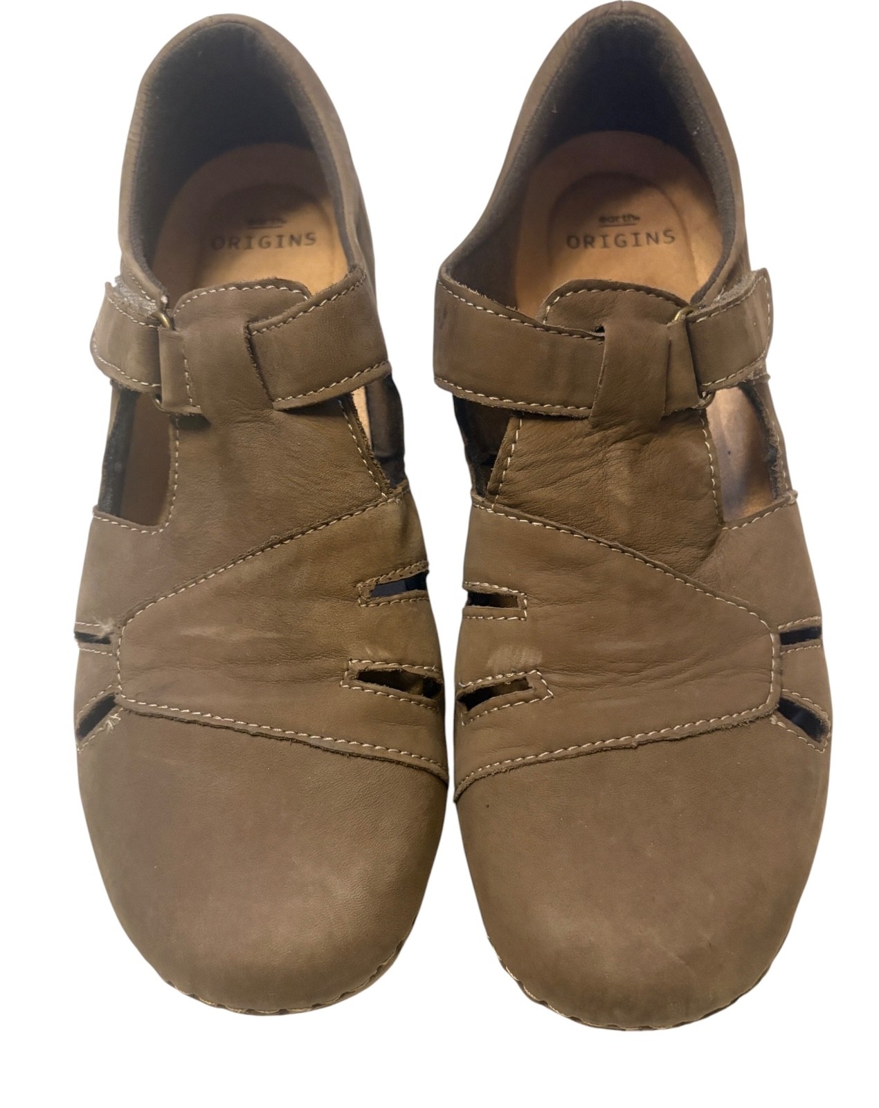 Earth Origins Leather Adjustable Slip-Ons Penny Shoes Arch Support SZ 9.5W