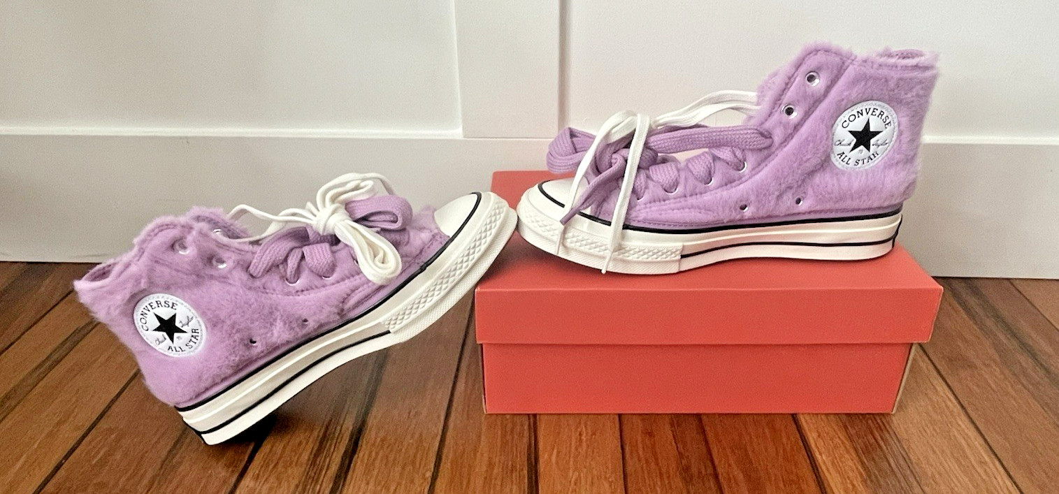 💓NEW!! CONVERSE PREMIUM Chuck 70 FAUX FUR High Top Sneakers/Purple 13382C Fuzz