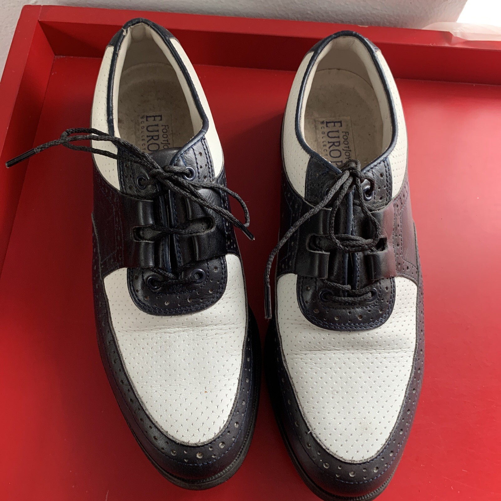 Footjoy Europa Collection Black & White Women’s Sz 8.5 N Golf Shoes Soft Spikes
