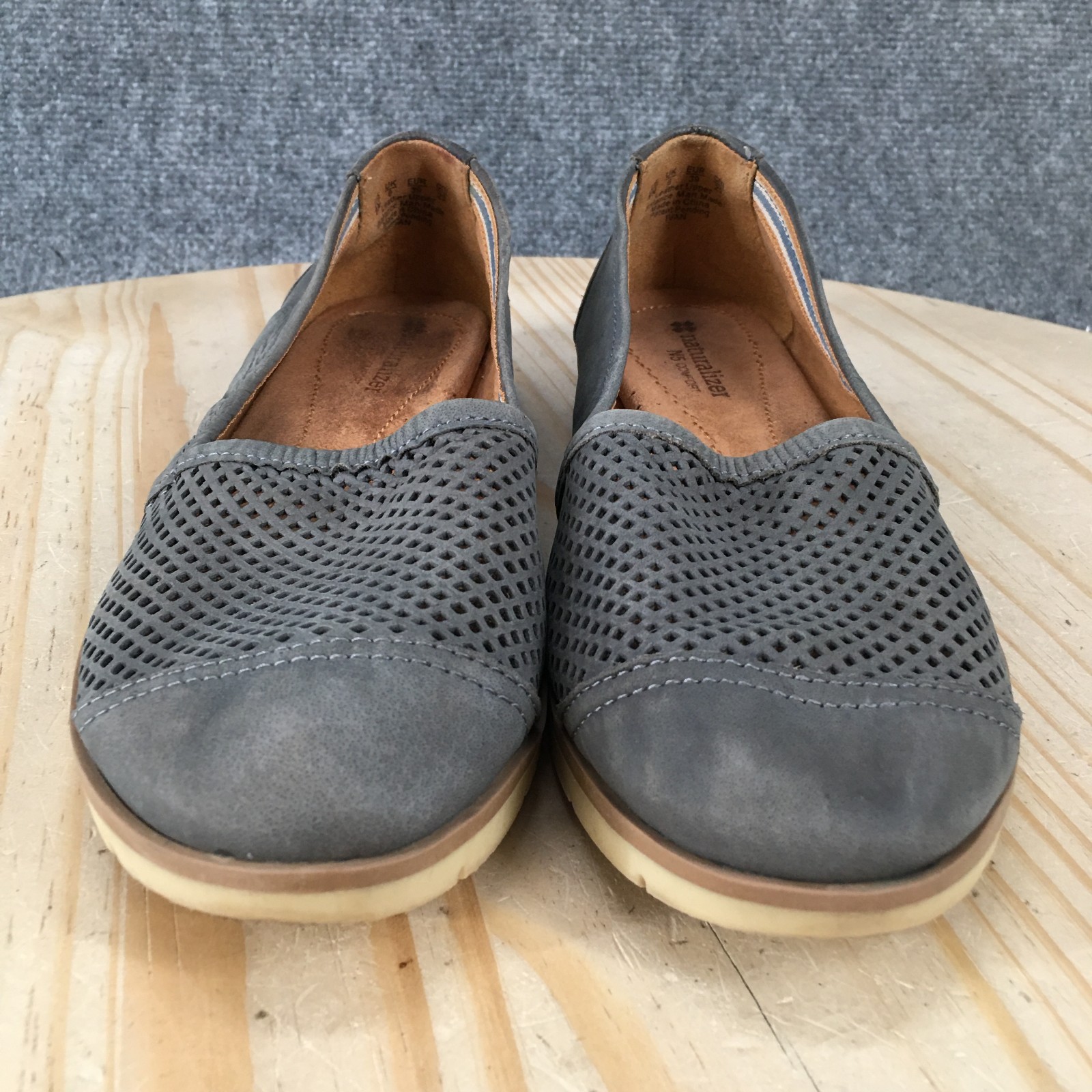 Naturalizer N5 Shoes Womens 8N Slip On Loafers Gray Leather Perforated Comfort