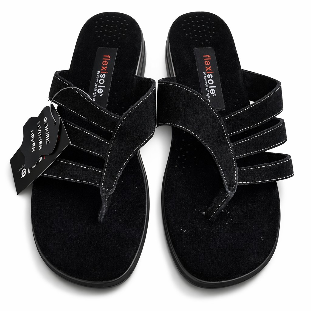 Flexi Sole Womens Size 9 Black Genuine Leather Sandals Comfort Slide Strappy NWT