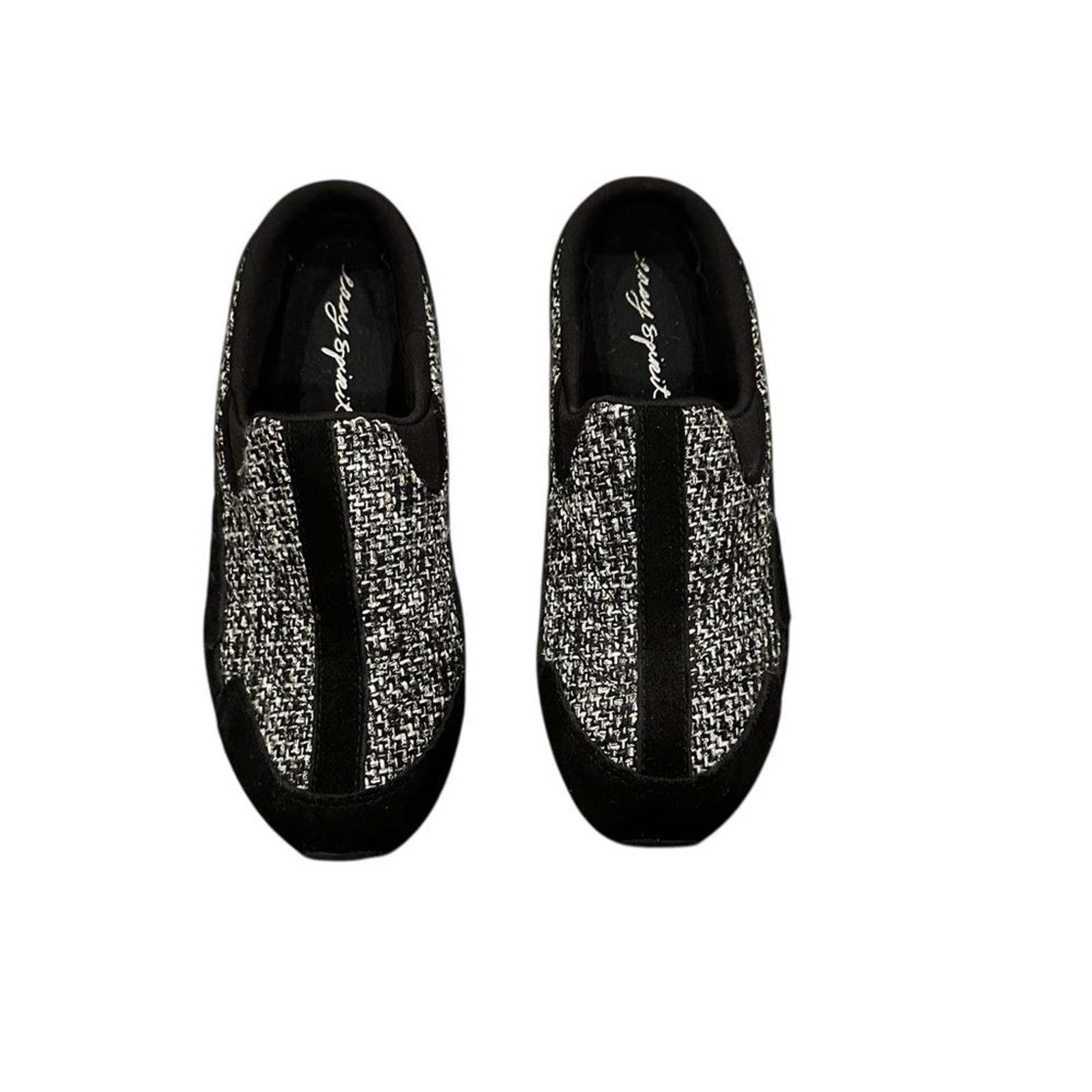 Easy Spirit Traveltime Black Gray Tweed Sequined Metallic Thread Mules Size 8.5