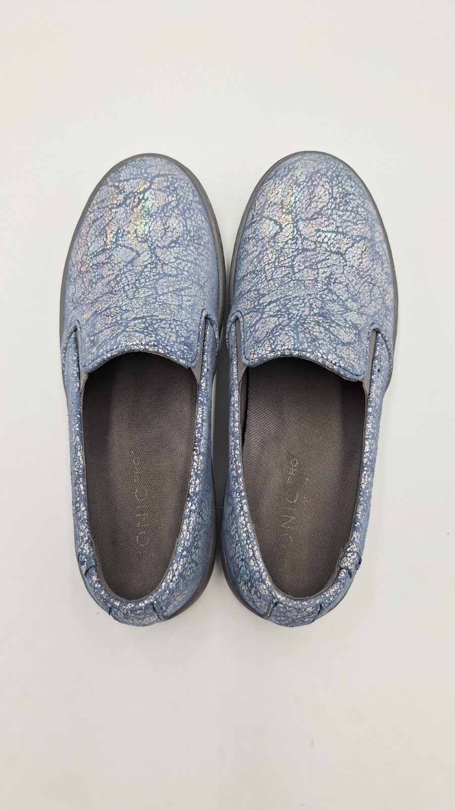 Vionic Avery Pro Blue Silver Metallic SlipOn Waterproof Sneaker Comfort 7US/38EU