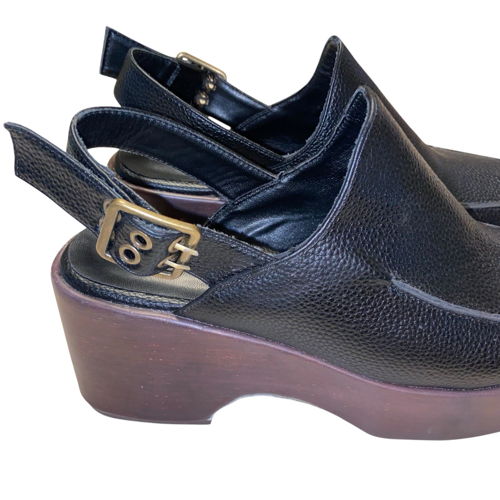 FSJ Clogs Womens Size 8 Platform Slingback Shoes Buckle Funny She Jill Black