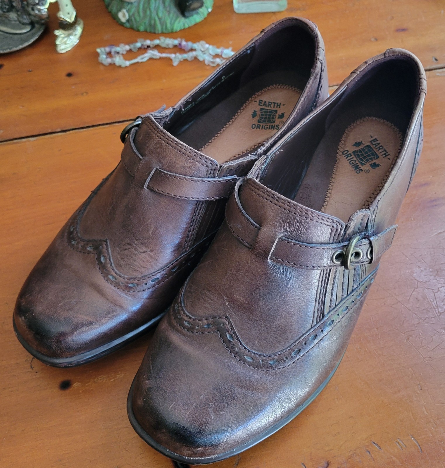 Earth Origins Shoes Womens 8 Brown Carma 2 Leather Clogs Wingtip Slip-ons