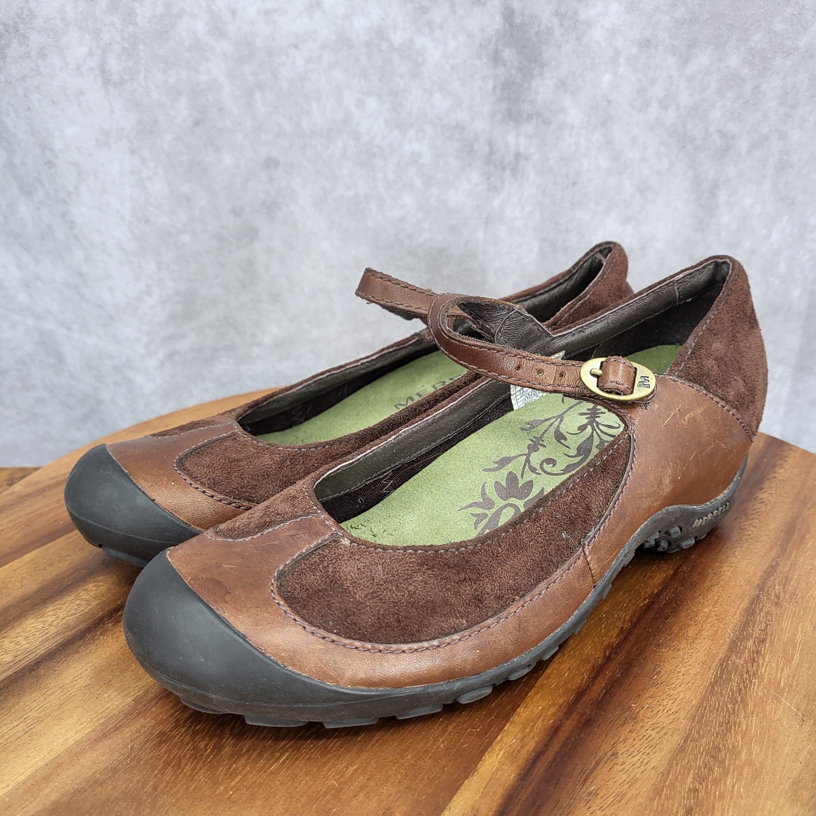 Merrell Mary Jane Shoes Womens 7.5 Brown Leather Plaza Saddle Comfort Shoes