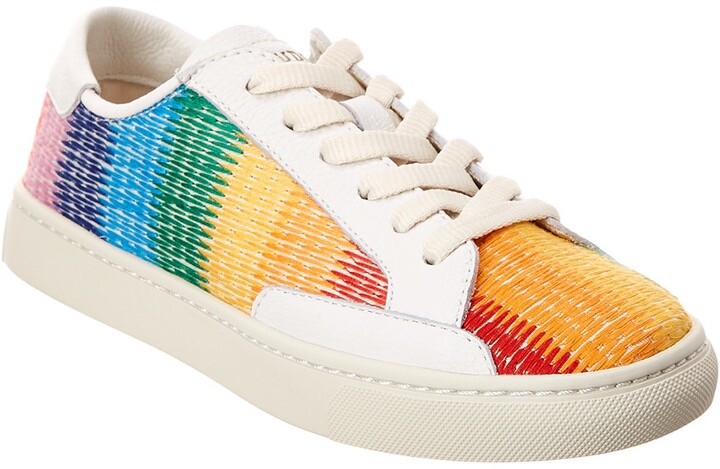 Soludos White Leather Retro Ombré Stitched Ibiza Sneakers Shoes 6.5
