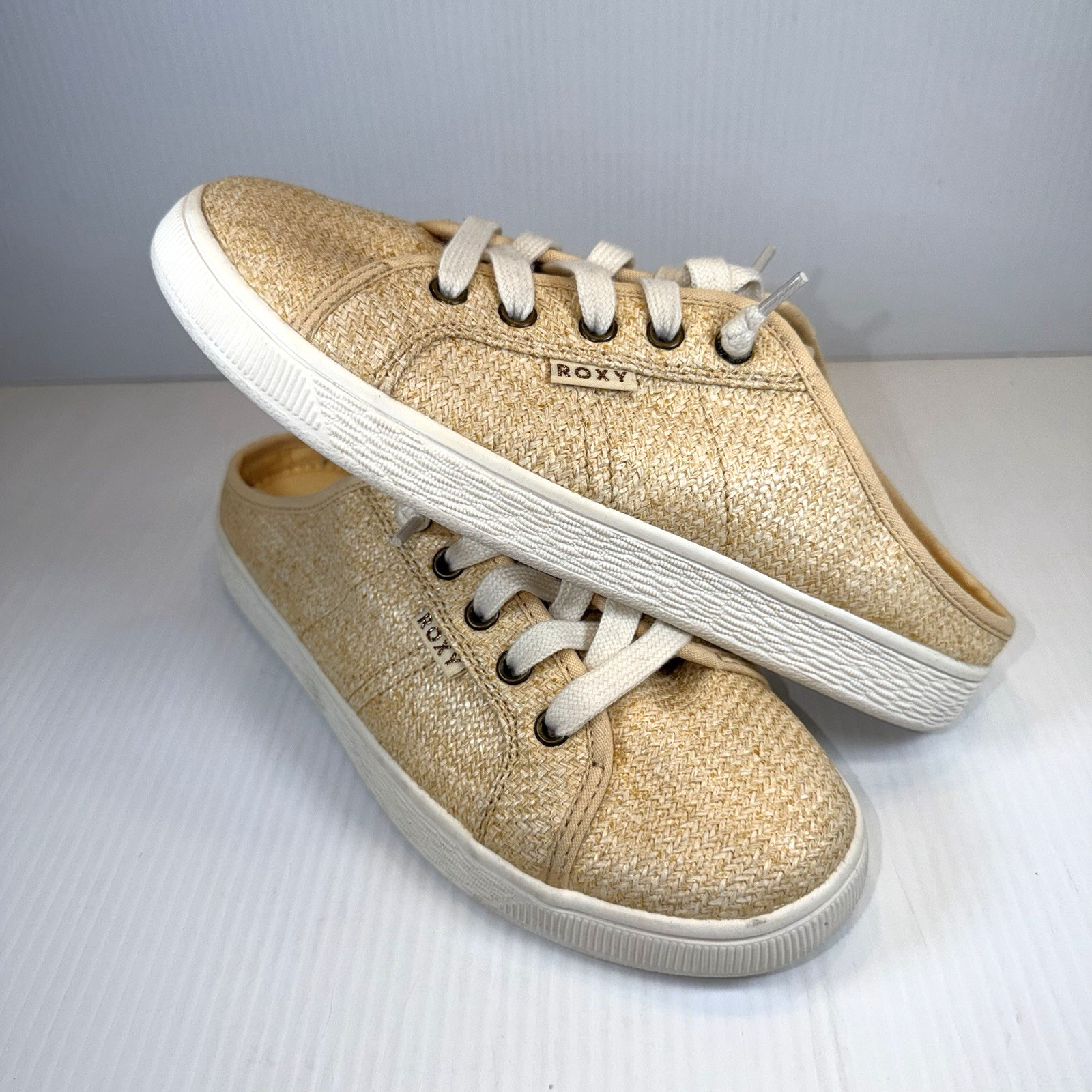 ROXY Women’s Natural Sunny Stroll Sneakers Size 8 – Woven Bamboo Beach Vibes New