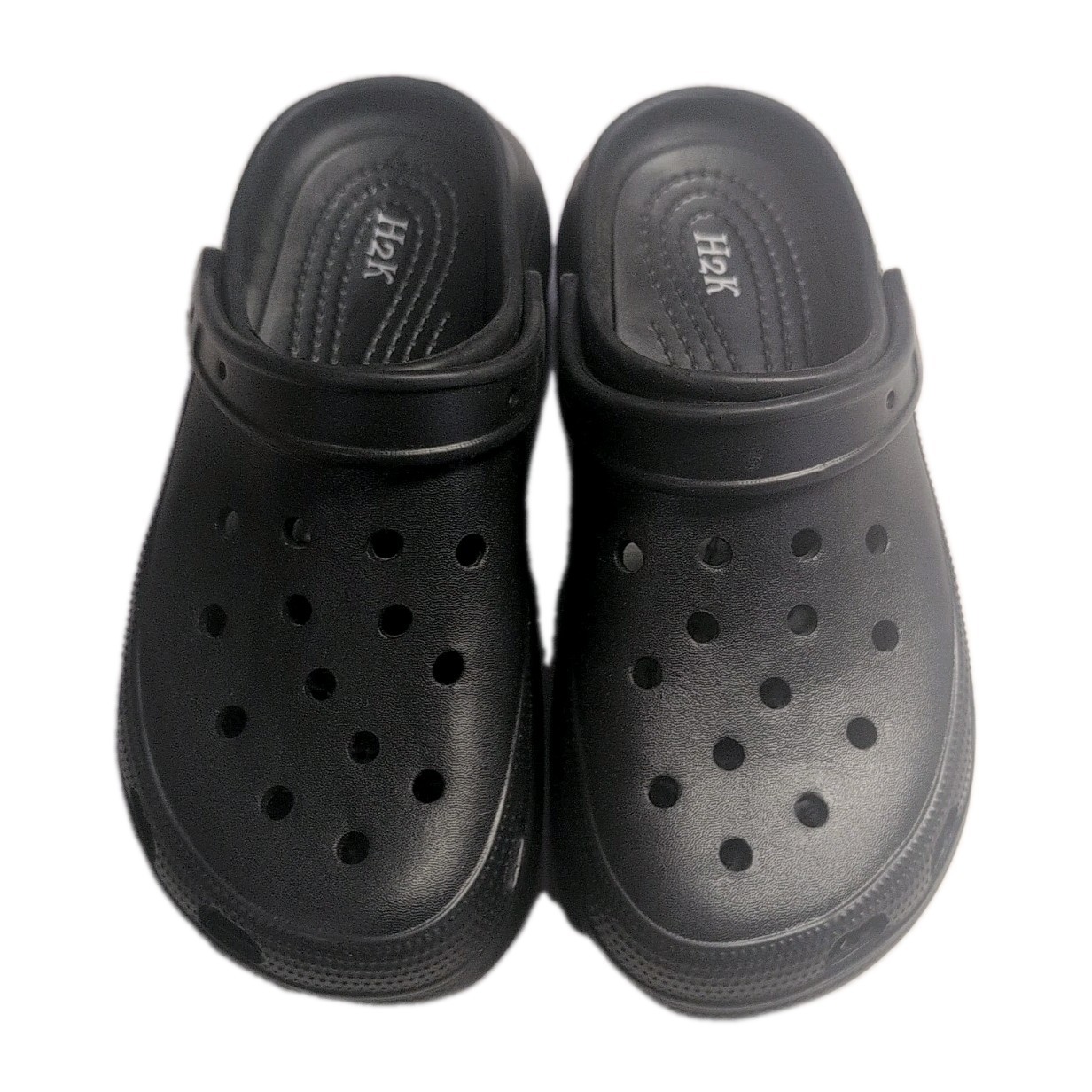 Black Platform Clogs Women 11 Comfort Perforated Slip On Back Strap Brand H2K