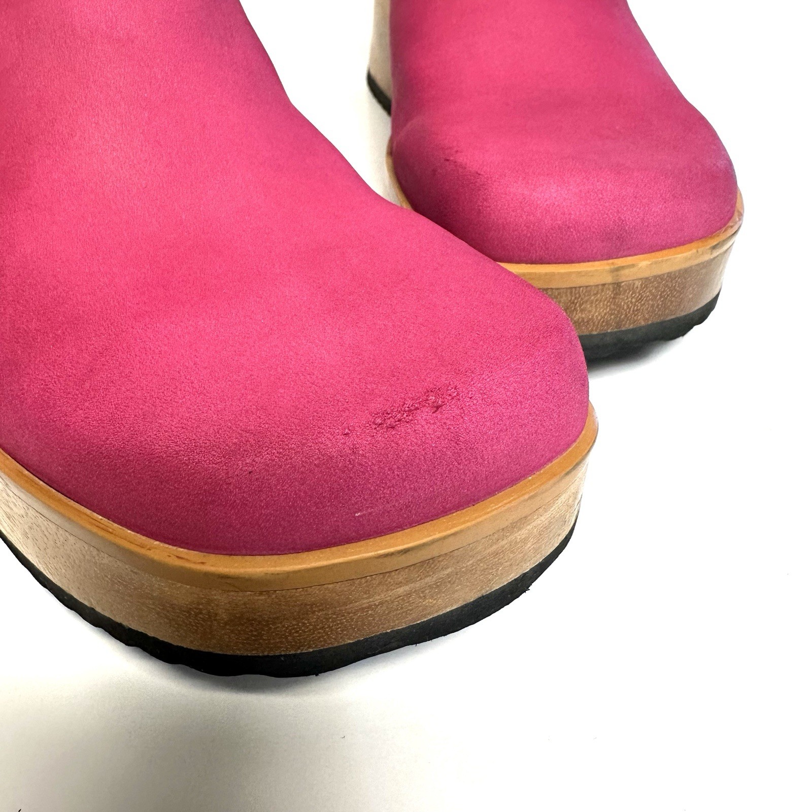 Vintage Tommy Hilfiger Y2K Hot Pink Leather Platform Clogs Mules Cutout Women 9