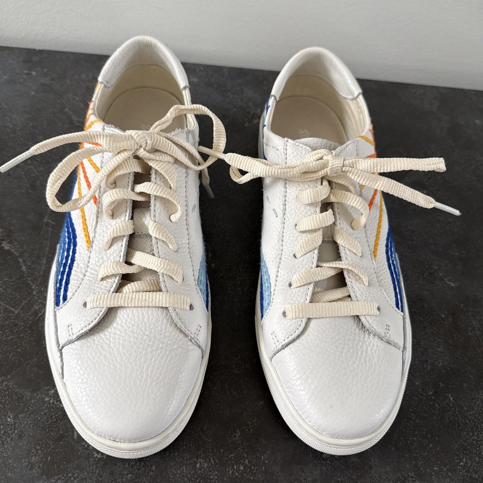 Soludos Women’s Ibiza Classic Sunrise Sunset Embroidered Leather Sneakers Sz 10