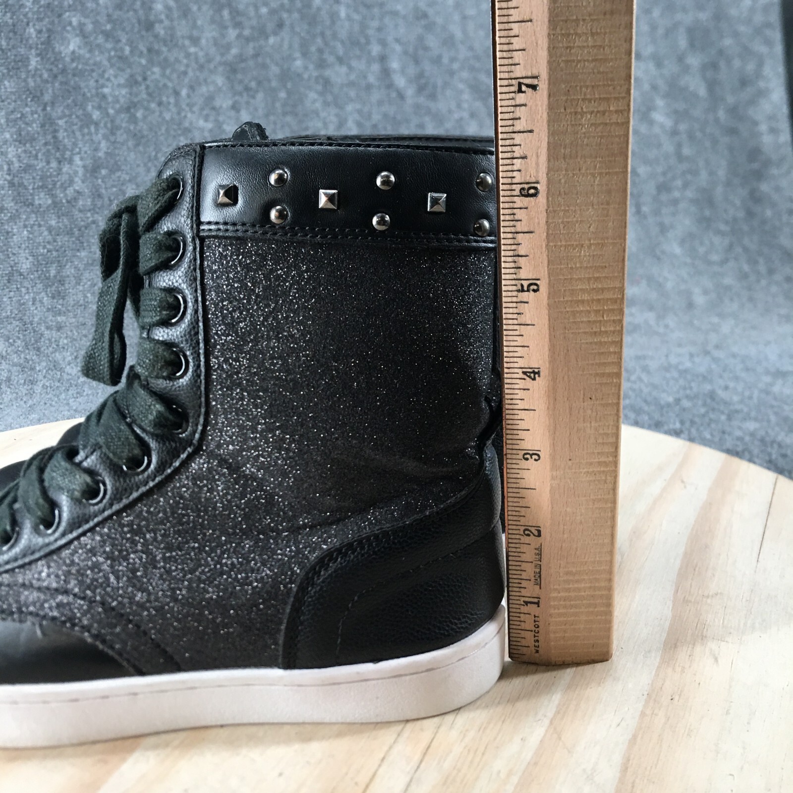 Pastry Shoes Womens 5.5 High Top Sneakers Black Glittered Faux Leather Lace Up