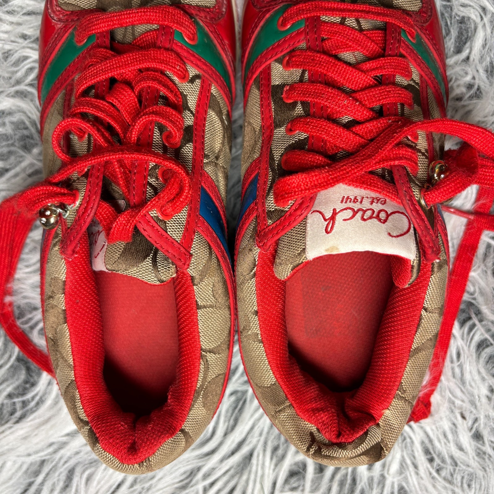 VTG Coach Canvas Leather Sneakers Red Monogram Signature Colorblock US Sz 9.5