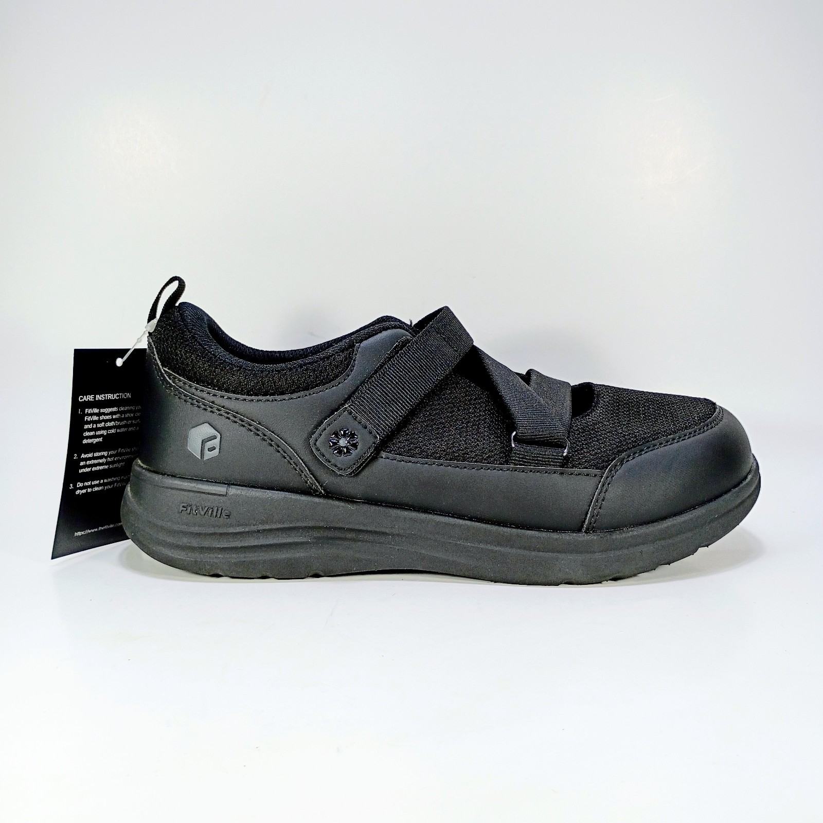 Fitville Womens 9 Extra Wide Fit Black Quick Strap Diabetic Shoes NWT No Box