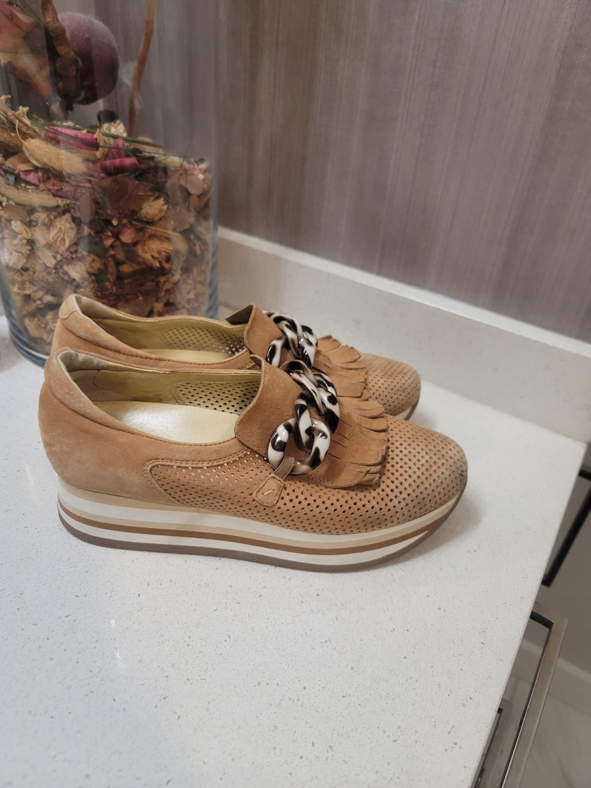 Softwaves Cadie Leather Wedge Platform Sneaker Comfort Shoe Tan Women’s Sz 40