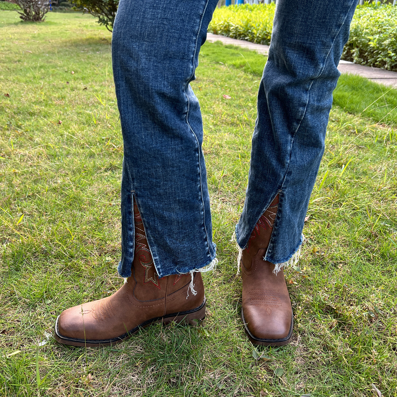 SheSole Women’s Square Toe Western Cowgirl Cowboy Boots Mid Calf Embroidered