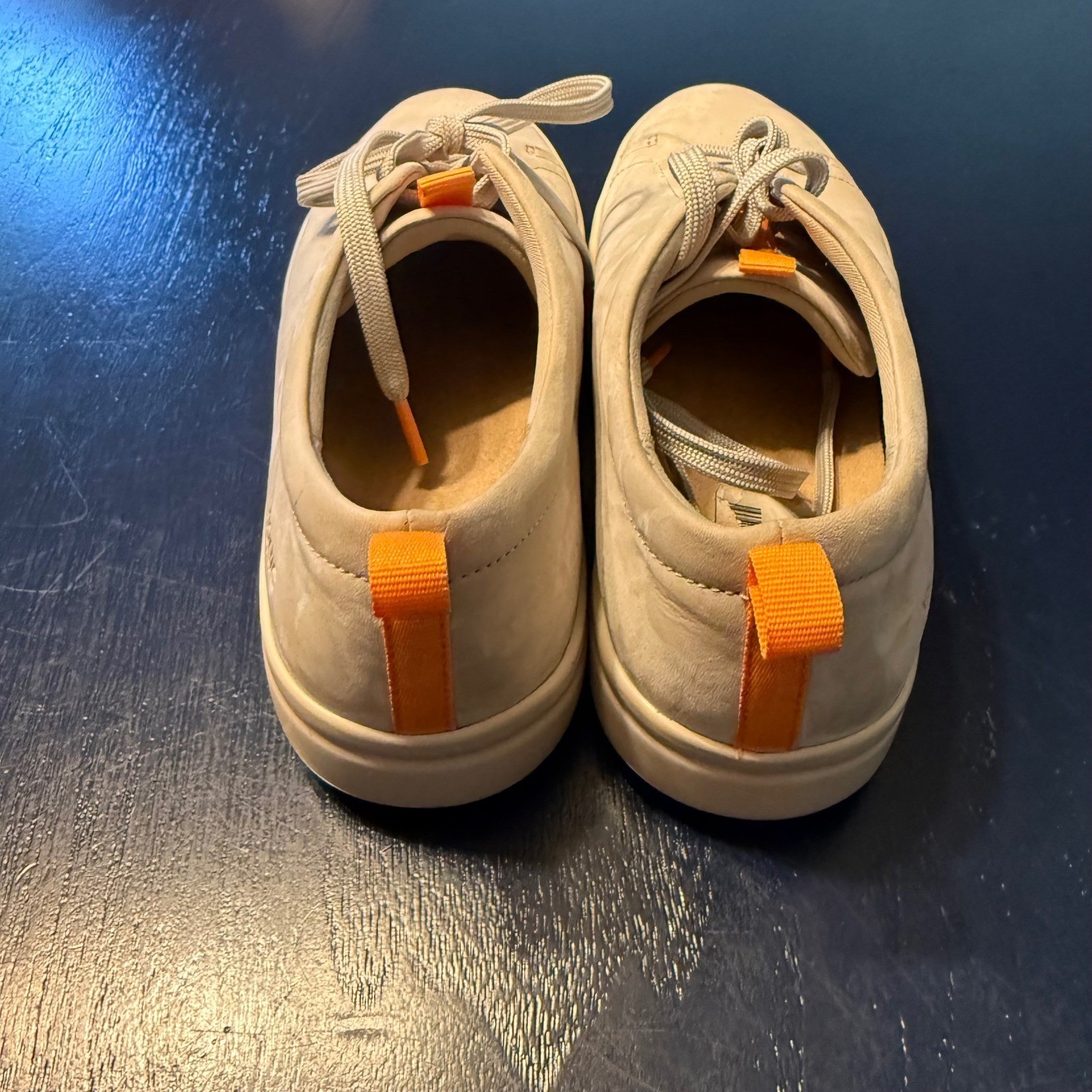 Vionic Paisley Sneakers 7 Grey Orange Nubuck Leather Orthotic Walking Shoe