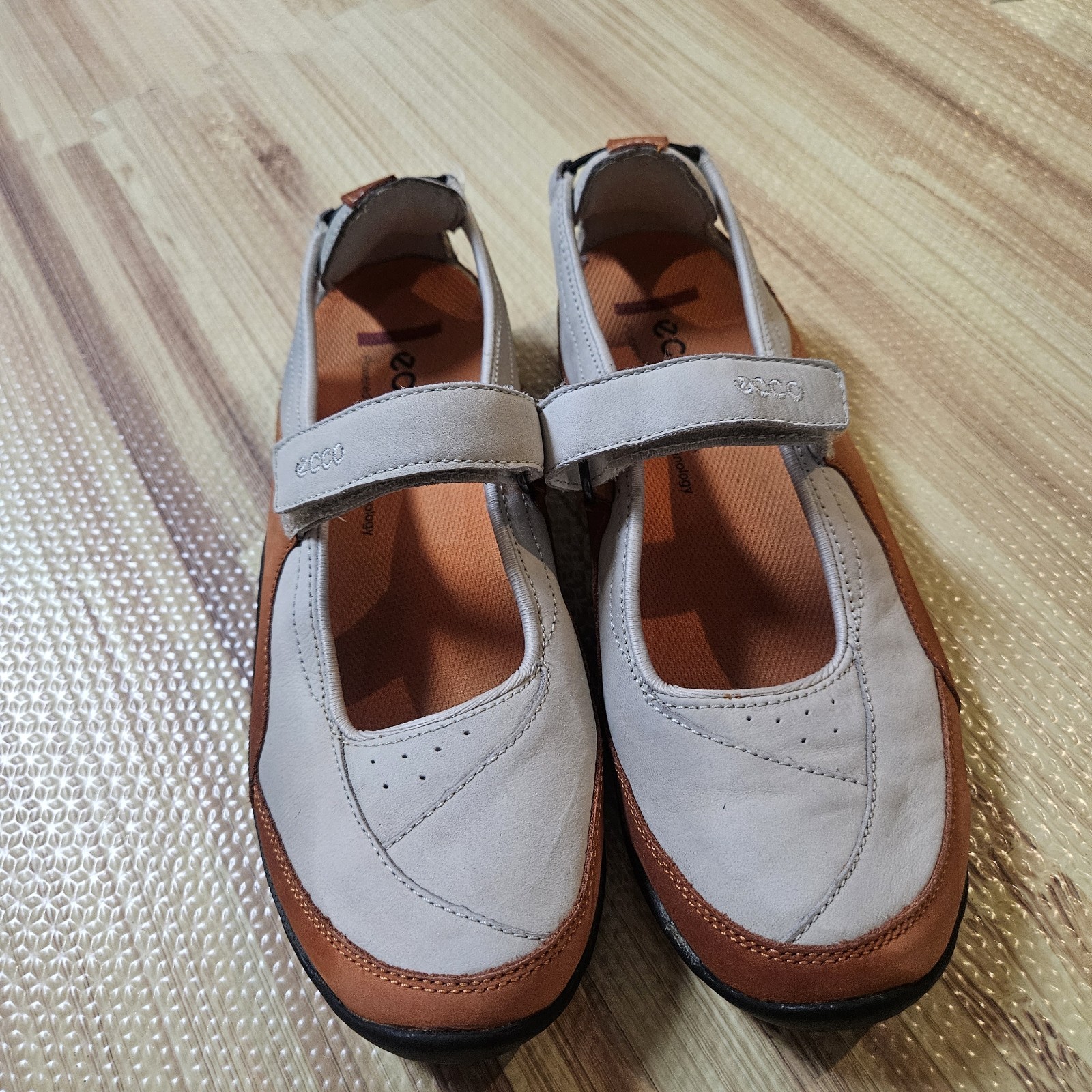 ECCO Receptor Women’s Mary Jane Shoes Size 38 US 7-7.5 Beige Orange Leather