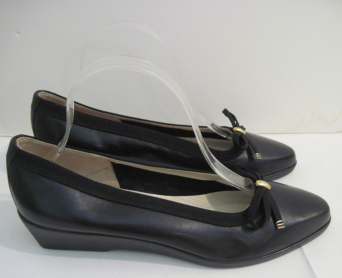 Bally Belle Black Leather Wedge Shoes Made in Italy Slip On Size 8 N
