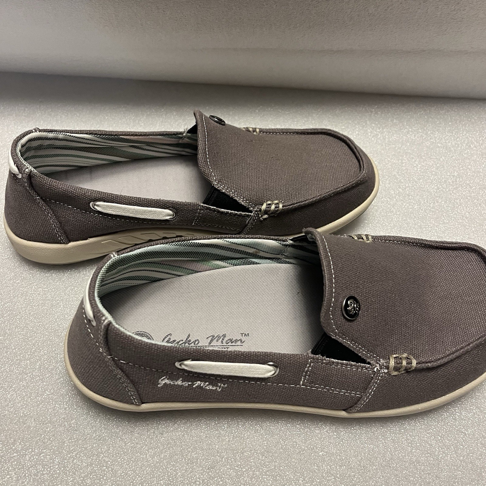 GECKO MAN Women’s Size 8 Orthotic Arch Support Canvas Slip On Loafer Shoes Gray