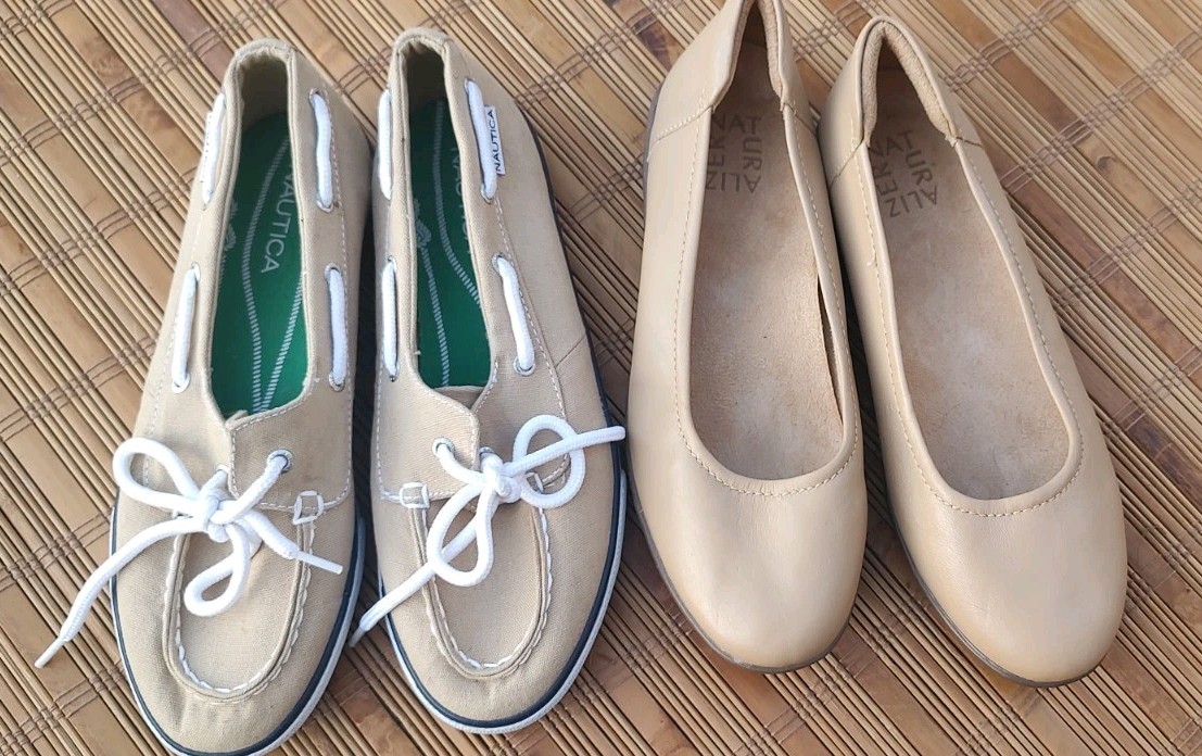 Nautica Canvas Slip On Boat Shoes 6M Light Brown Rope Accents + Extra Pair Flats