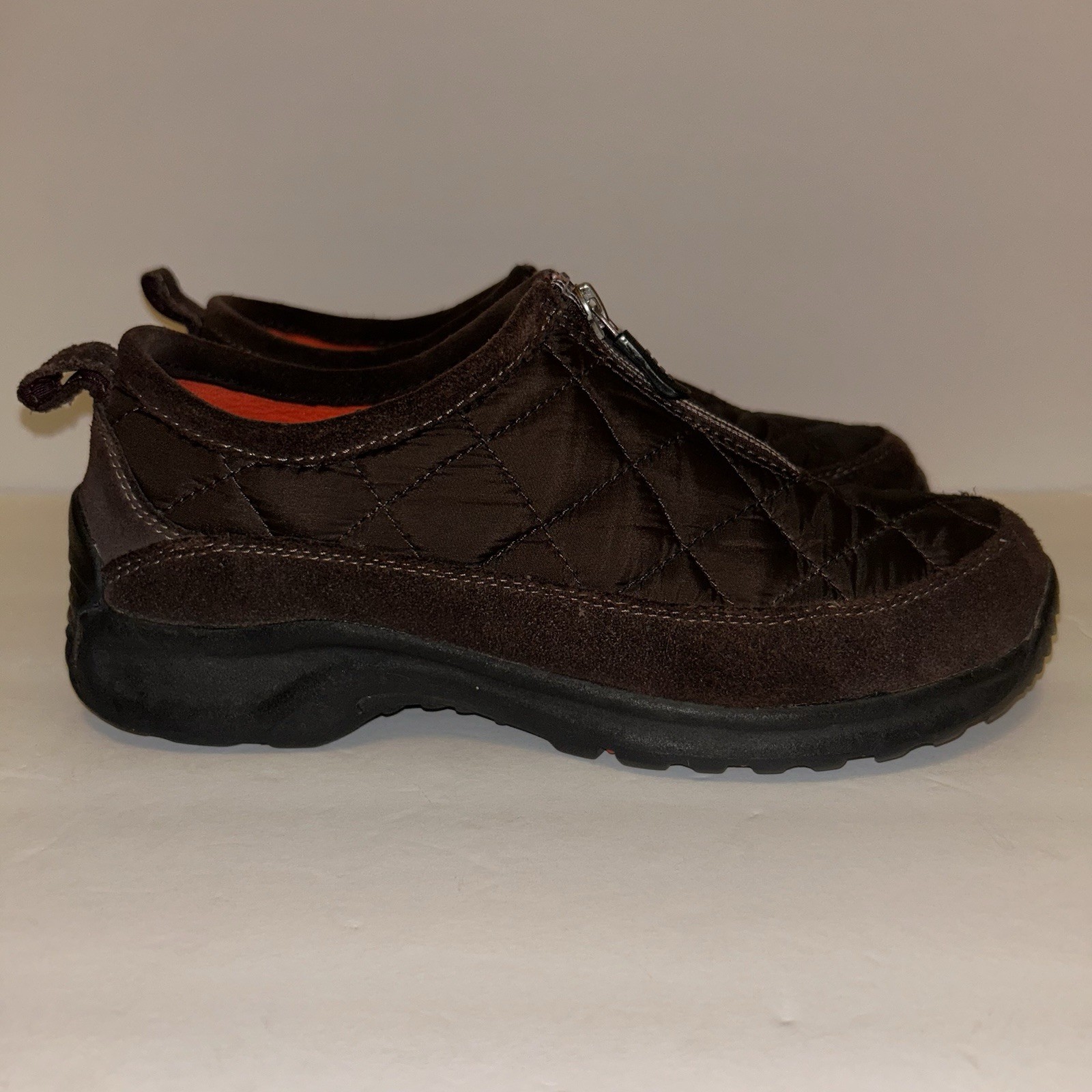 Lands End Women’s Sz 7.5 Brown Suede Hiking Walking Shoes Front Zip 86524