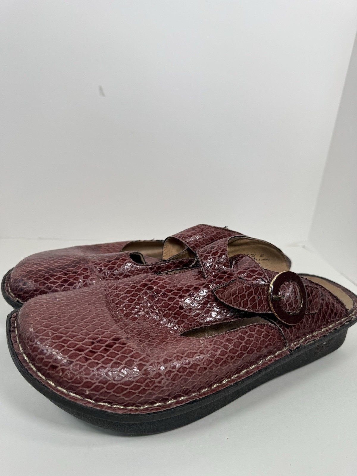 Allegria PG Lite Clogs Slip-On Mule Work Shoes Size 40 US 10 Choco Snake Red