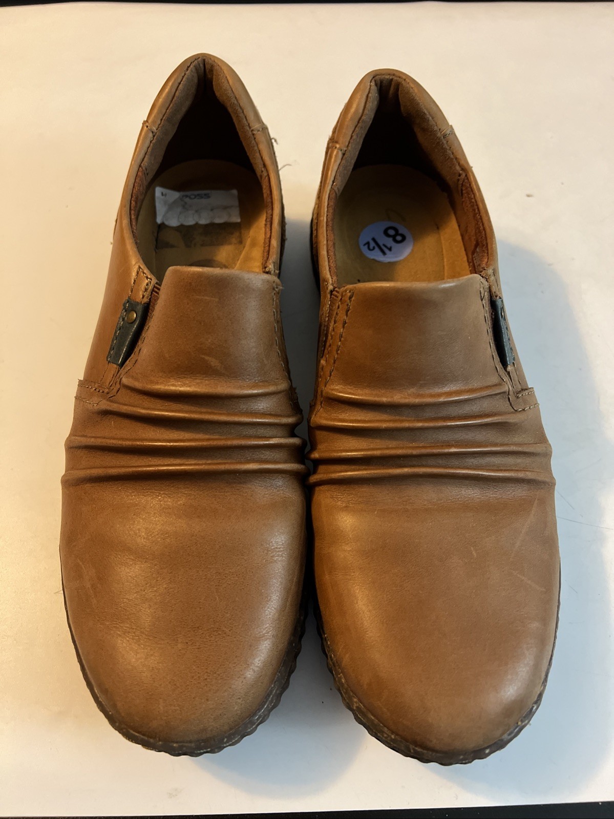 Clarks Magnolia Faye Saddle Brown Leather Ruched Slip On Loafer Moccasin 8.5