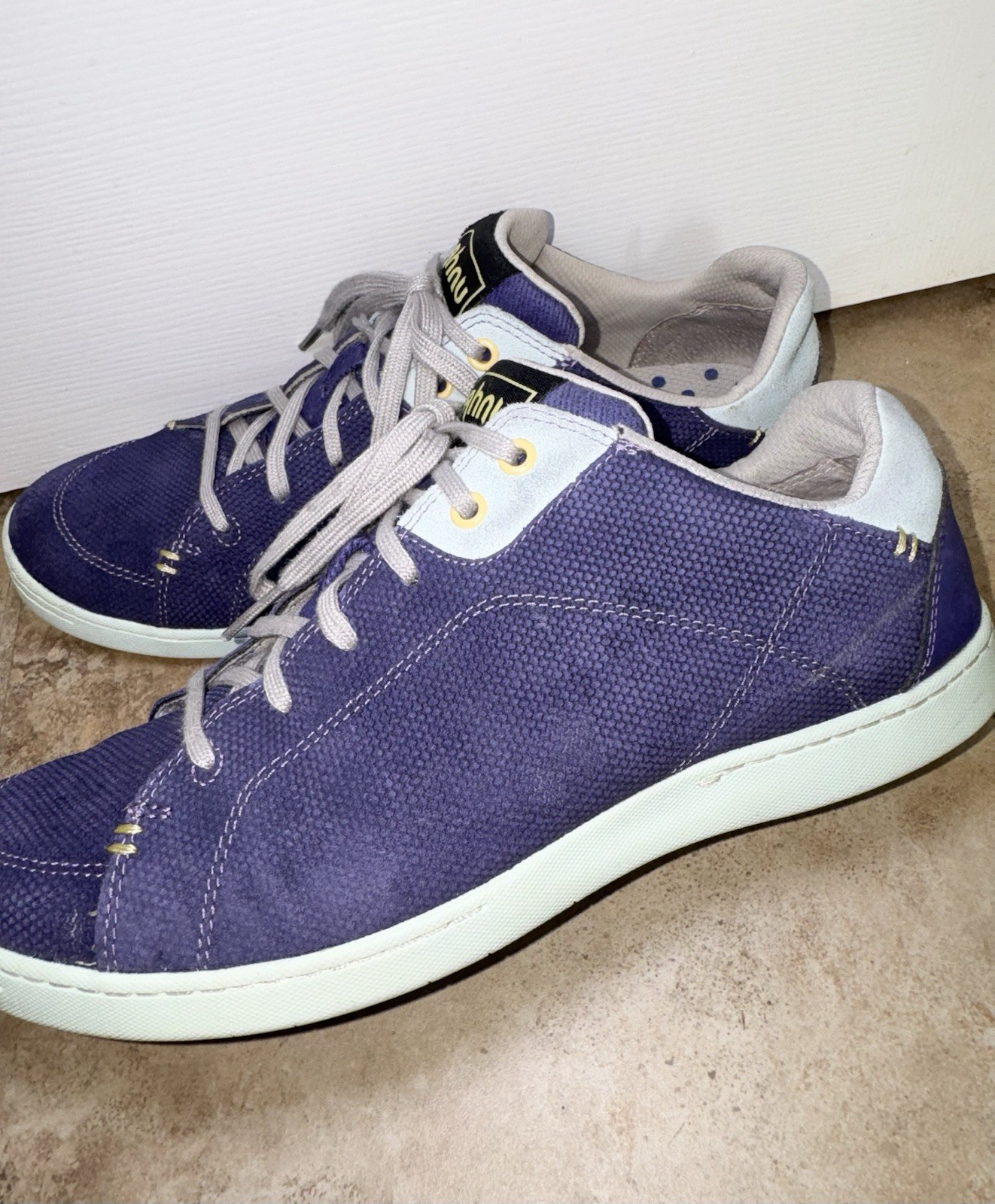 Ahnu Noe Womens SIZE 9 Blue Textured Suede Leather Casual Sneakers Shoes