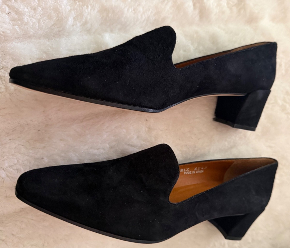RALPH LAURED SIZE 6.5 Black Suede Covered Block Heel JADA Slip On Almond Toe