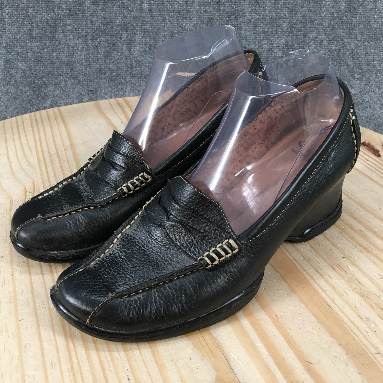 Sofft Noelle Penny Loafer Pump Shoes Womens 8.5 M Wedge Casual Leather Black