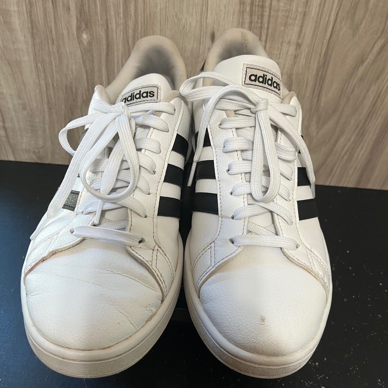 adidas Grand Court Women’s Size 9.5 White Black Leather Sneakers Shoes F36483