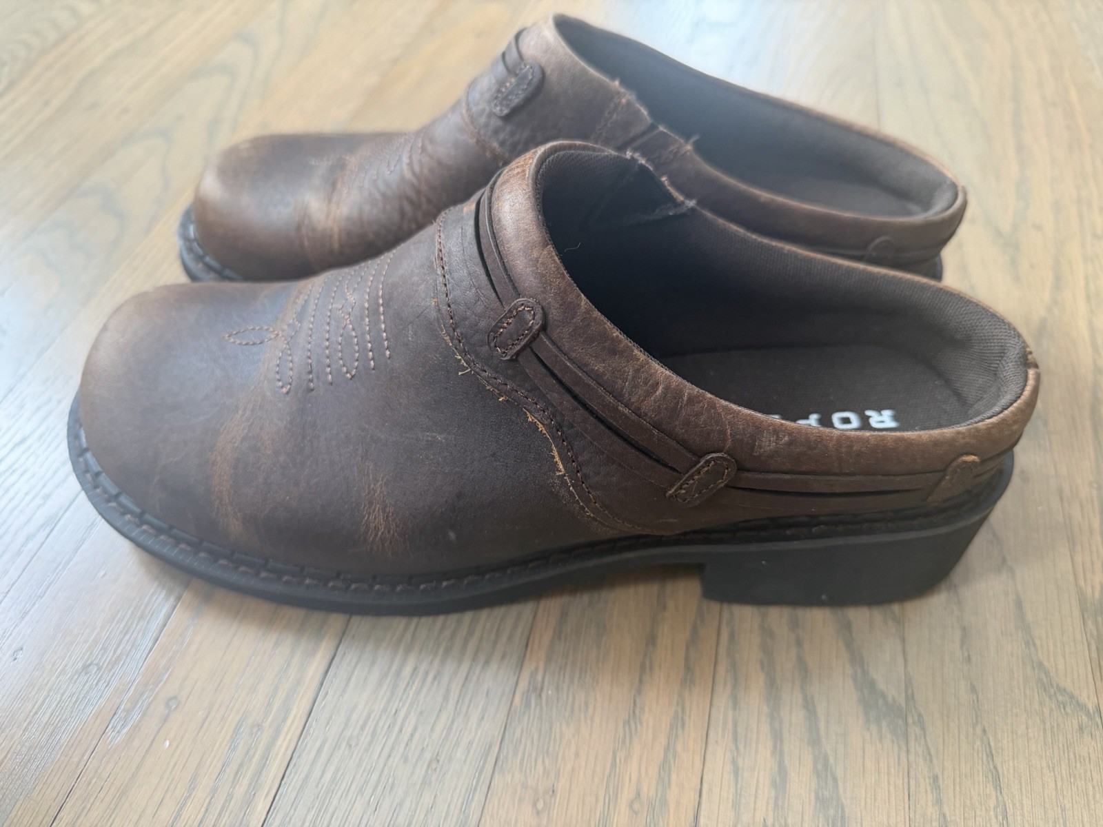 Roper Womens Size 8.5 Brown Leather Slip On Casual Western Cowboy Mule Shoes