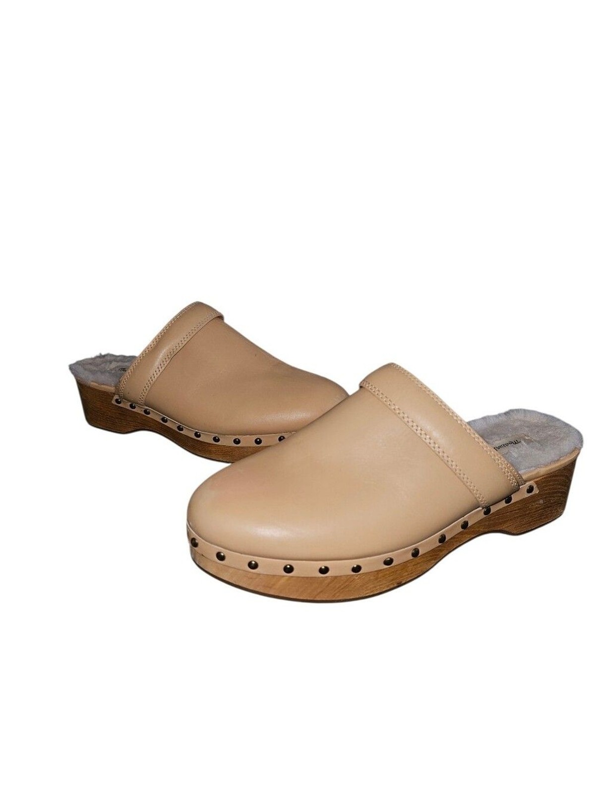 Madewell The Cecily Clog In Shearling Tan Leather Studded Platform Clogs Size 9