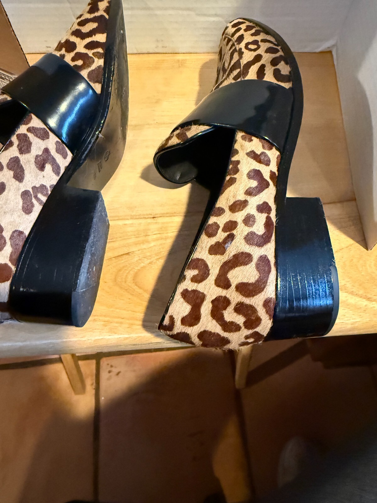 3.1 PHILLIP LIN WOMEN FAUX PONY HAIR LEOPARD PRINTS SZ.38.5 LOAFER CHUNKY HEEL