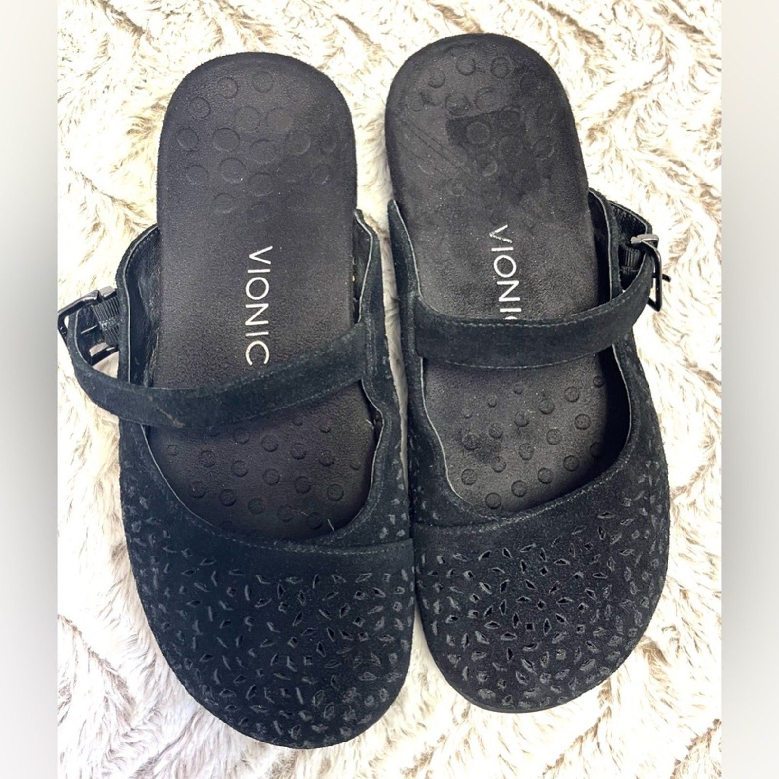 Vionic Lydia Mary Jane Black Mules Bohemian Minimalist Chic Comfort Size 8