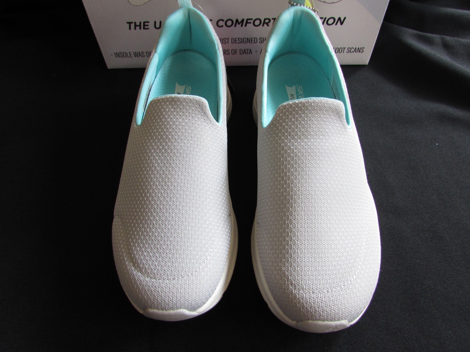 Skechers Ladies’ Arch Comfort Athletic Slip On Shoe Gray/Teal Synthetic Size 7.0